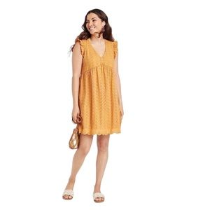 Knox Rose Women's Ruffle Short Sleeve Eyelet A-Line Dress.